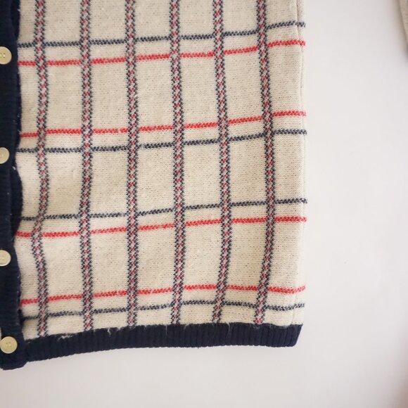 Vintage Pendleton Cream Navy Plaid Wool Checker Cardigan Old Money Preppy 1X - Picture 4 of 10